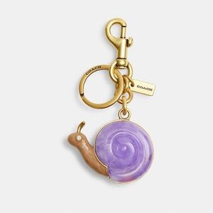 NWT Coach 3D Snail Bag Charm Keychain Key Fob Brass / Purple